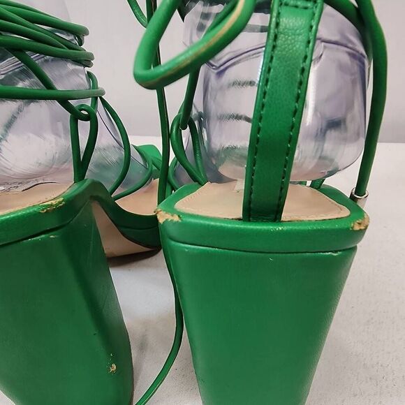 Steve Madden Manzie Green Lace Up Block Heel Squared Open Toe Heeled Sandals 9 - Picture 4 of 14